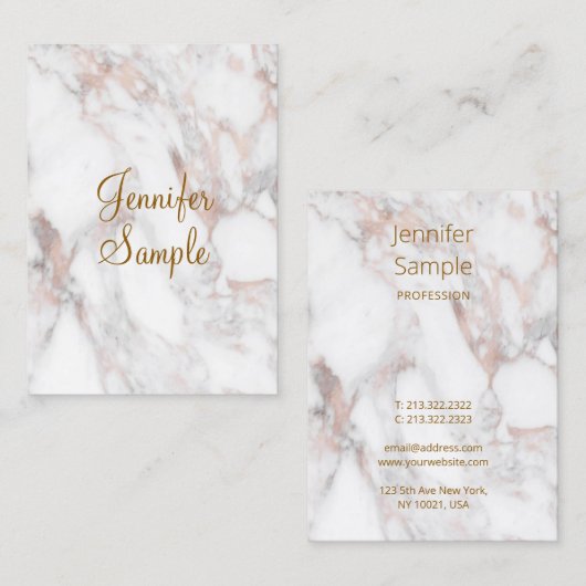 手書きスクリプトエレガントバラ金ゴールド大理石 名刺 (正面/裏面)