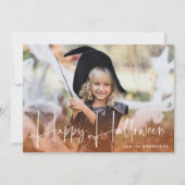 手書きスクリプトオレンジハッピーハローウィン写真 シーズンカード (正面)