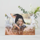 手書きスクリプトオレンジハッピーハローウィン写真 シーズンカード (スタンド正面)