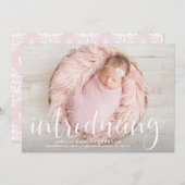 手書きスクリプトオーバーレイフォト誕生 案内状 (正面/裏面)