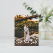 手書きスクリプトカップルの写真の日付を保存 ポストカード (スタンド正面)