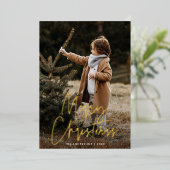 手書きスクリプトキャメルメリークリスマスフォト 箔シーズンカード (立ち正面)