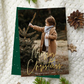 手書きスクリプトグリーンメリークリスマスフォト 箔シーズンカード