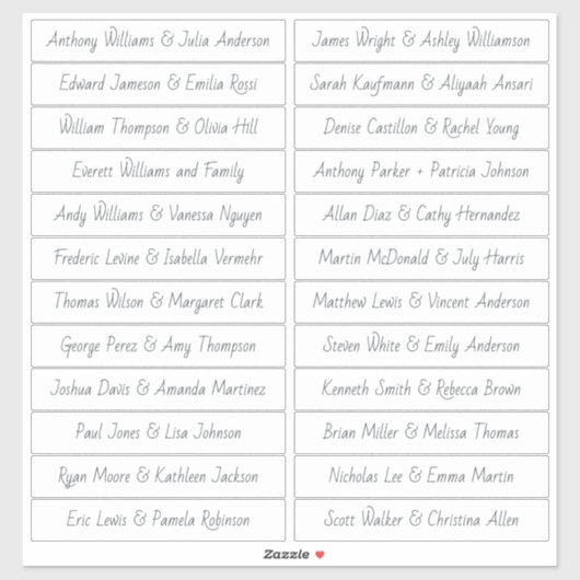 手書きスクリプトゲスト名ラベル白 シール (シート)