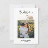 手書きスクリプトセージ緑のハート結婚 サンキューカード (正面)