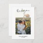 手書きスクリプトセージ緑のハート結婚 サンキューカード (正面/裏面)