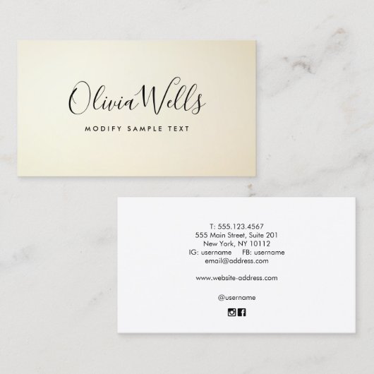 手書きスクリプトソーシャル淡い色のイエローグラデーション 名刺 (正面/裏面)