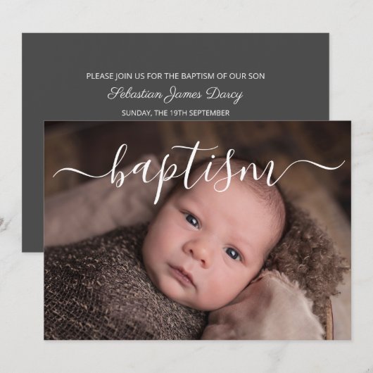 手書きスクリプトタイポグラフィーの洗礼 招待状 (正面/裏面)