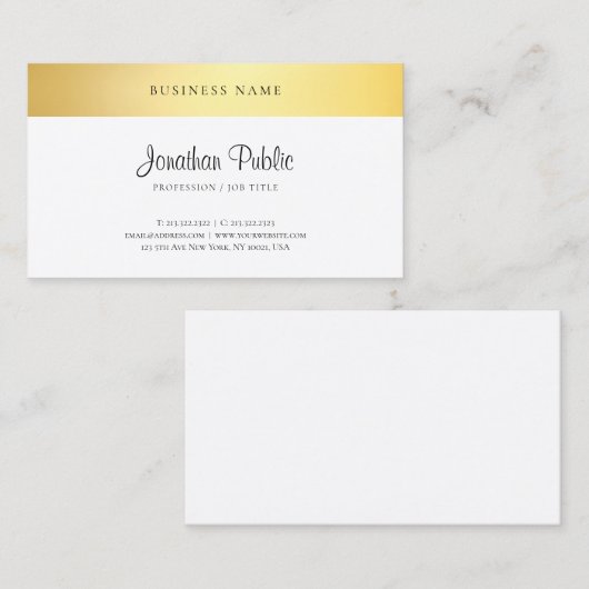 手書きスクリプトテンプレートモダンエレガント金ゴールド 名刺 (正面/裏面)