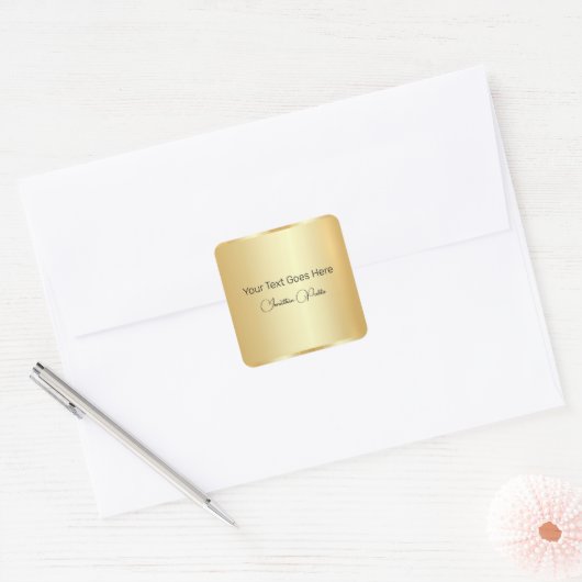 手書きスクリプトテンプレート金ゴールドルックエレガントス スクエアシール (封筒)