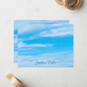 手書きスクリプトテンプレート青空ホワイトクラウド ノートカード (正面/裏面インサイチュ)