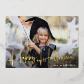 手書きスクリプトハッピーハローウィン写真 箔シーズンカード (正面)