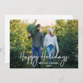 手書きスクリプトハッピーホリデーズカップルの写真 シーズンカード (正面/裏面)