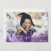 手書きスクリプトパープルハッピーハローウィン写真 シーズンカード (正面)
