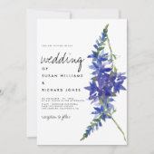 手書きスクリプトパープルブルーフローラ結婚ズ 招待状 (正面)