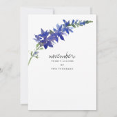 手書きスクリプトパープルブルーフローラ結婚ズ 招待状 (裏面)