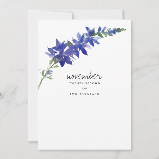 手書きスクリプトパープルブルーフローラ結婚ズ 招待状 (裏面)