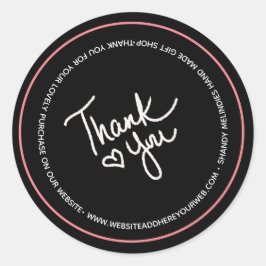 手書きスクリプトビジネスありがとうピンクハート ラウンドシール