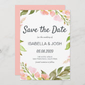 手書きスクリプトピンクフローラボホ日付を保存 セーブザデート (正面/裏面)