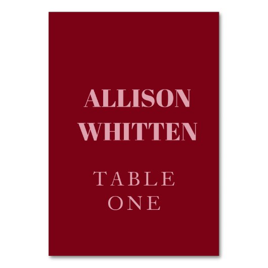 手書きスクリプトピンク&レッドカスタムウェディング テーブルナンバー (正面)