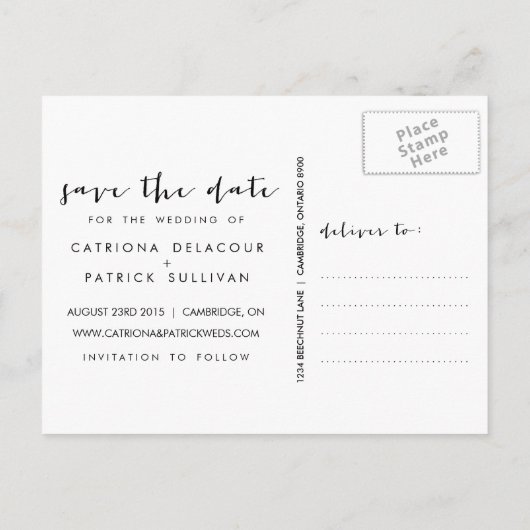 手書きスクリプトフォトポストカードを保存 案内ポストカード (裏面)