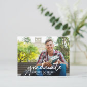 手書きスクリプトフォト卒業のお知らせ ポストカード (スタンド正面)