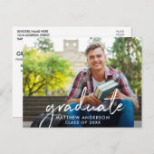 手書きスクリプトフォト卒業パーティー ポストカード (正面/裏面)