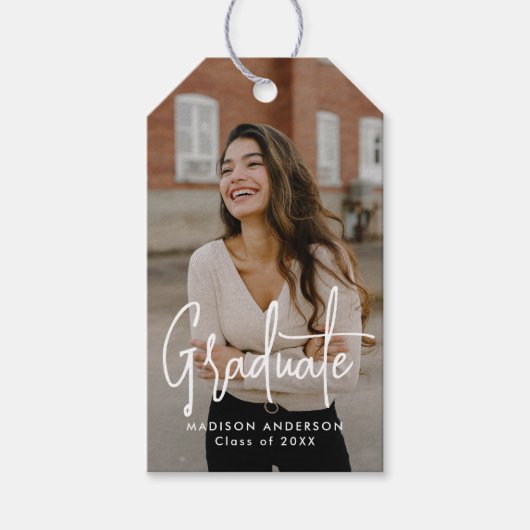 手書きスクリプトフォト卒業 ギフトタグ (正面)