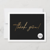 手書きスクリプトブラック金ゴールドビジネスロゴ サンキューカード (正面)
