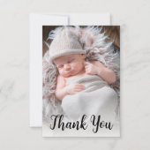 手書きスクリプトベビー写真の発表 サンキューカード (正面)