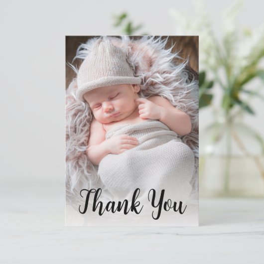手書きスクリプトベビー写真の発表 サンキューカード (スタンド正面)