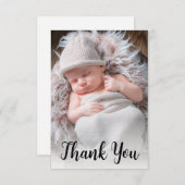 手書きスクリプトベビー写真の発表 サンキューカード (正面/裏面)