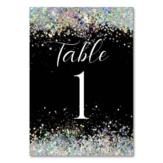 手書きスクリプトホログラフィックグリッターブラック テーブルナンバー (正面)