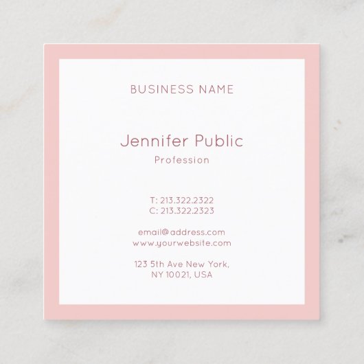 手書きスクリプトモダン赤面ピンクテンプレート スクエア名刺 (裏面)