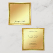 手書きスクリプトモダン金ゴールドグリッターエレガント スクエア名刺 (正面/裏面)