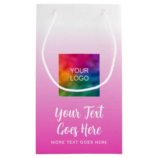 手書きスクリプトロゴはこちらピンクカスタム色テンプレート スモールペーパーバッグ (裏面)