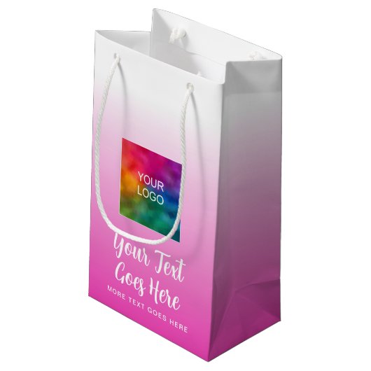 手書きスクリプトロゴはこちらピンクカスタム色テンプレート スモールペーパーバッグ (裏面アングル)