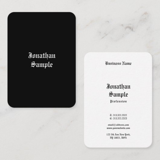 手書きスクリプトヴィンテージレトロルック白黒 名刺 (正面/裏面)