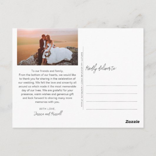 手書きスクリプト写真 ウェディング サンクスカード ポストカード (裏面)