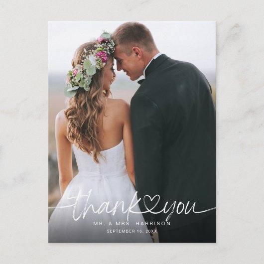 手書きスクリプト写真 ウェディング サンクスカード ポストカード (正面)