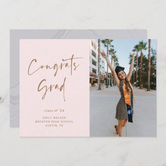 手書きスクリプト卒業発表カード 案内状 (正面/裏面)