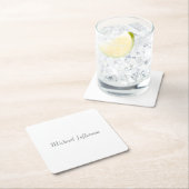 手書きスクリプト名のプレーンエレガントなシンプル スクエアペーパーコースター (インサイチュ)