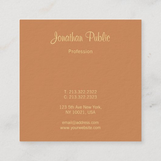 手書きスクリプト名エレガントテンプレートモダン スクエア名刺 (裏面)