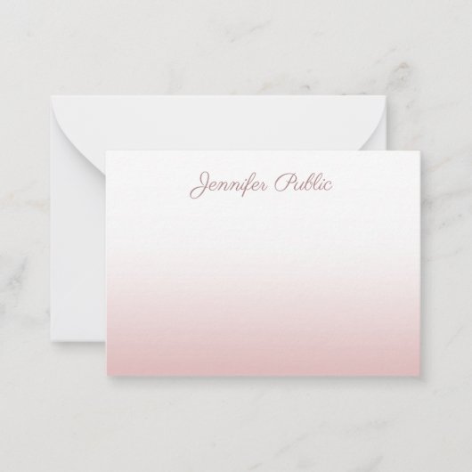 手書きスクリプト名バラ金ゴールド エレガント ノートカード (正面)