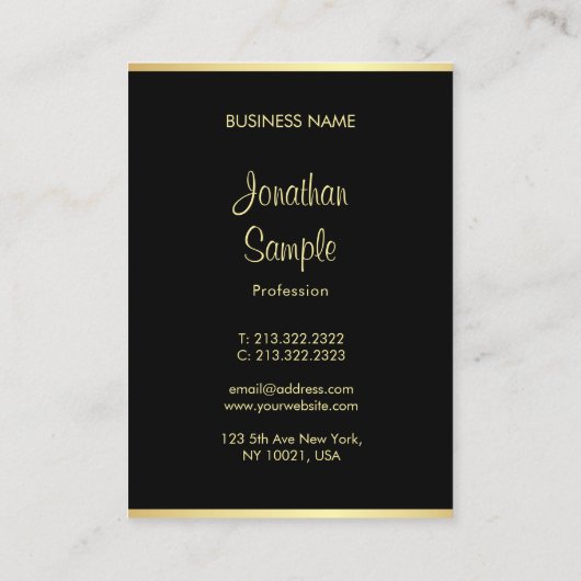 手書きスクリプト名ブラック金ゴールドモダンテンプレート 名刺 (裏面)