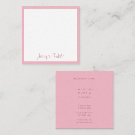 手書きスクリプト名文字テンプレートエレガントピンク スクエア名刺 (正面/裏面)