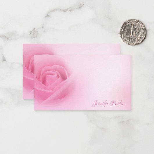 手書きスクリプト名水色ピンクローズシック ノートカード (正面/裏面インサイチュ)