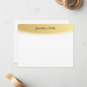 手書きスクリプト名金ゴールド白エレガント ノートカード (正面/裏面インサイチュ)