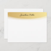 手書きスクリプト名金ゴールド白エレガント ノートカード (正面/裏面)