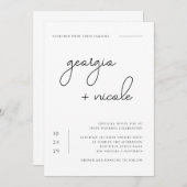 手書きスクリプト名(白黒結婚) 招待状 (正面/裏面)